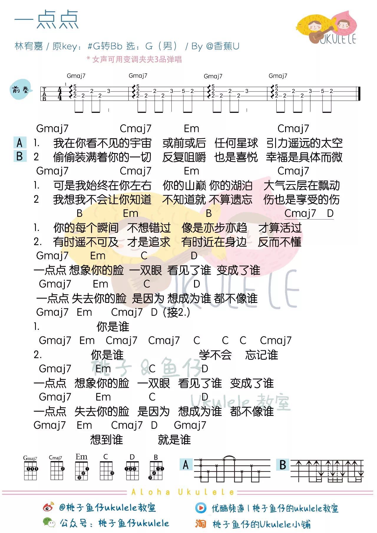 林宥嘉《一点点》尤克里里谱-Ukulele Music Score